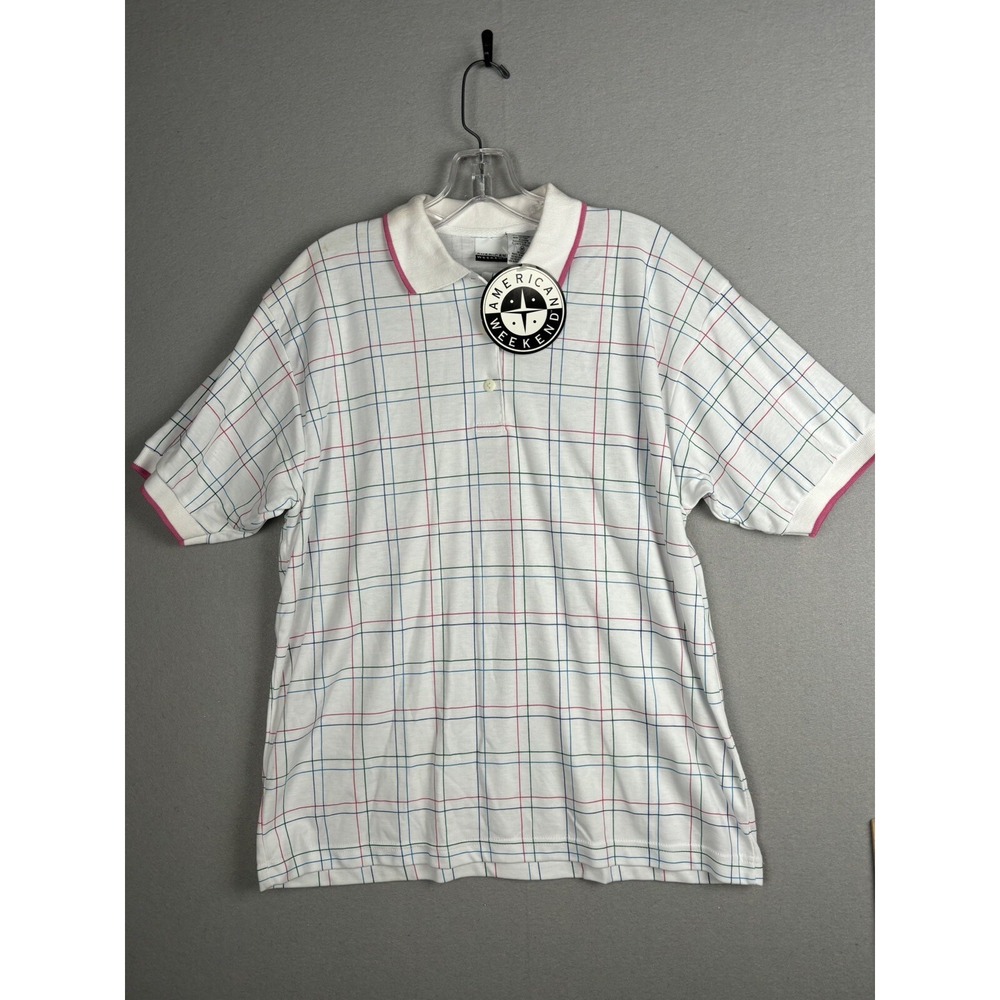 American Weekend Women's Shirt Medium White Polo Short Sleeves Collar 3115